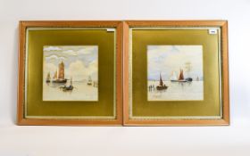 A Pair Of Original Edwardian Watercolours Two nautical theme watercolours depicting naively