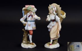 Volkstedt Pair of Fine Quality Hand Painted Late 19th Century Figurines - One Figurine Being a