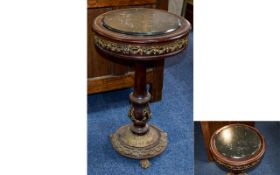 French - Early to Mid 20th Century Ornate Round Topped Pedestal Display / Side Table with Black