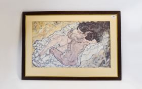 Framed And Mounted Print Egon Schiele 'Embrace' (Lovers II) Large framed print depicting two lovers