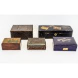 A Collection of Antique Handmade Wood Boxes to include small hand painted box in the aesthetic