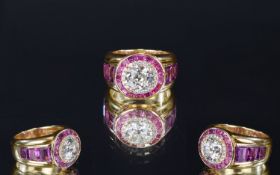 18 Carat Yellow Gold Set Top Quality And Superb Diamond Ring The central faceted round diamond of