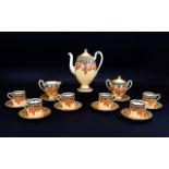 Wedgwood - Stunning Painted Floral Enamel ( 17 ) Piece Coffee Set From 1900 - 1920 Period.