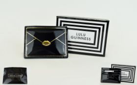 Lulu Guinness Black Patent Leather Card holder with Central Gold Lips Motif.