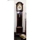 Early to Mid 20thC Longcase Clock, silvered chapter dial, Roman Numerals, Oak Case, triple weight.