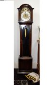 Early to Mid 20thC Longcase Clock, silvered chapter dial, Roman Numerals, Oak Case, triple weight.