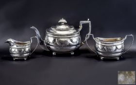 George III Three Piece Silver Tea Service Makers Mark For Duncan Urquhart and Naphtali Hart London