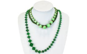 A Collection Of Vintage Bohemian Glass And Jade Necklaces Three items in total,