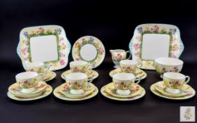Wedgwood 'Prairie' Part Teaset, comprising 8 side plates and saucers, 7 cups, 2 sandwich plates,