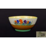 Clarice Cliff Hand Painted Royal Staffordshire Large Footed Bowl 'Crocus' Design circ 1929 printed