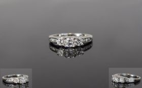 14ct White Gold Diamond Trilogy Ring, Set With Three Round Modern Brilliant Cut Diamonds, Diamonds G