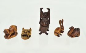 A Fine Collection of Japanese 19th Century Carved Signed Wooden Netsukes of Various Animals ( 3 )