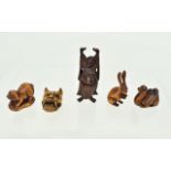 A Fine Collection of Japanese 19th Century Carved Signed Wooden Netsukes of Various Animals ( 3 )