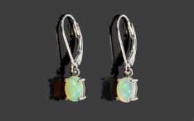 Opal Solitaire Drop Earrings, oval cut opals of 1ct,