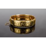 Ladies Nice Quality 9ct Gold Hinged Bangle with Safety Chain,