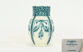 Wedgwood Etruria Vase Antique vase in 'cameo' pattern white ground with Prussian blue border design