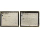 A Pair Of Framed Handwritten Legal Indentures Two large documents with hand calligraphy and wax