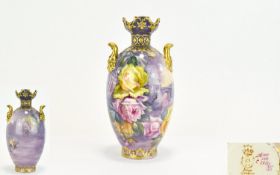 Royal Bonn Franz Anton Mehlem Ovoid Two Handled Signed Vase Hand painted,