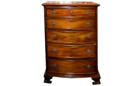 Mahogany Chest of Five Drawers Mahogany with bracket feet and bow fronted.