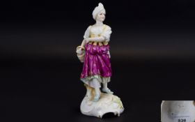 Karl Ens Fine Hand Painted Porcelain Figurine of a Young Austrian Woman In 19th Century Dress.