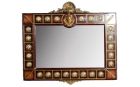 Reproduction Louis XVI Style Large Overmantle Mirror An ornate bevelled glass mirror in dark wood