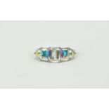 Mercury Mystic Topaz Five Stone Band Ring, a central, octagon cut 1.75ct topaz flanked by two