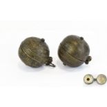Antique Pair of 19th Century Sphere Shaped Asian Brass Metal Betel Nut Ball Boxes ( Killot Aya )