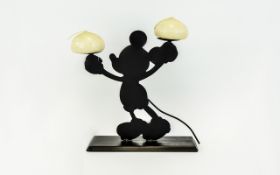 Disney Mickey Mouse - Black Metal Candle Holder, Shows Mickey Holding Two Candles. Is Hand Crafted.