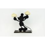 Disney Mickey Mouse - Black Metal Candle Holder, Shows Mickey Holding Two Candles. Is Hand Crafted.