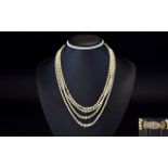 19th Century Period Very Fine 4 Strand Natural Pearl Necklace with a Gold Clasp and Safety Chain,