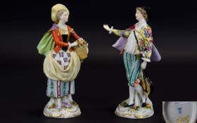 Volkstedt Pair of Romantic Figures, hand