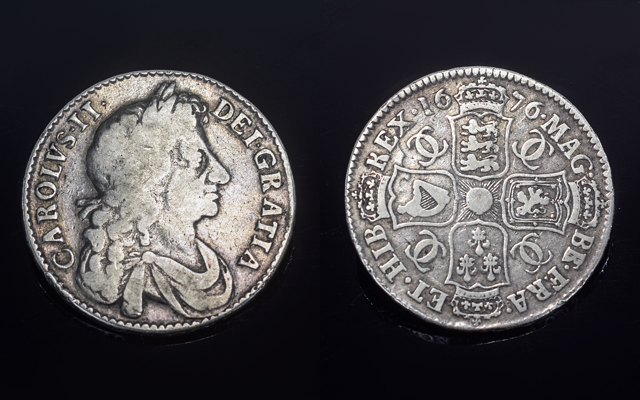 Charles II Silver Half Crown. Date 1676,