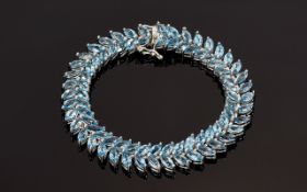 Swiss Blue Topaz Leaf Shape Line Bracele