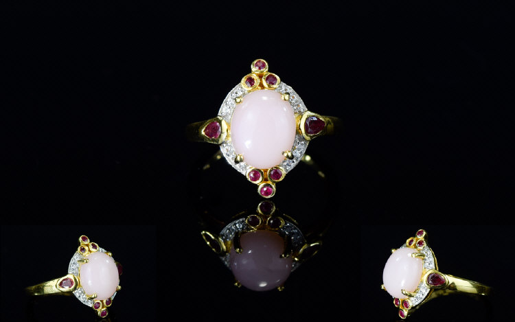 Pink Opal, Ruby and White Zircon Ring, a - Image 2 of 2