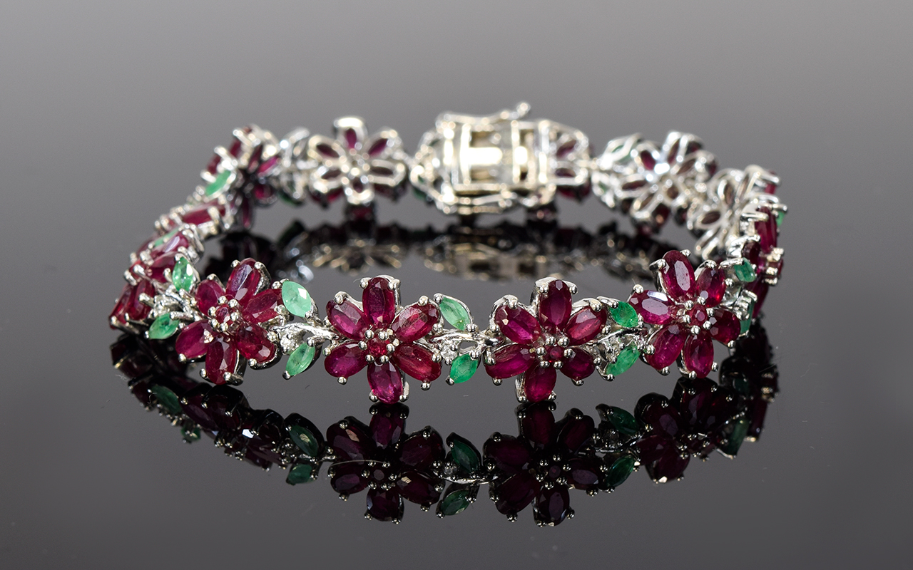 Ruby and Emerald Flower Line Bracelet, e