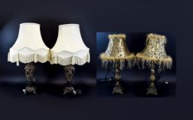 A Collection Of Four Table Lamps Two small lamps with resin bases in baroque style with claw feet,