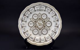 Spode Earthenware The Service of The Passover Plate. Brown Litho. Size 10.5 Inches Diameter.