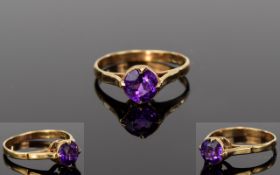 Ladies - Antique 9ct Gold Set Single Stone Amethyst Dress Ring. Fully Hallmarked.