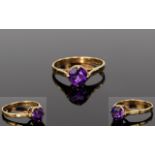 Ladies - Antique 9ct Gold Set Single Stone Amethyst Dress Ring. Fully Hallmarked.