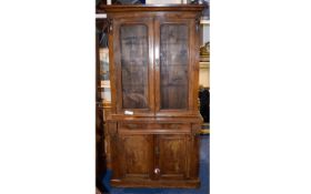 Victorian Bookcase, Glazed Top on a Storage Base with a Single Drawer, Panelled Doors, Plinth Base,