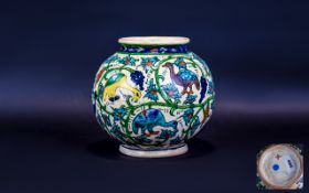 Late 19th Century Iznik Style Earthenware Squat Vase Possibly Portuguese,