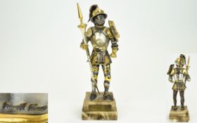 Giuseppe Vasari Signed Bronze with 22ct Gold Overlay Soldier Sculpture / Figure.