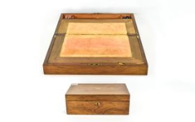 A Late 19th Century Correspondence Box Varnished rectangular locking wooden writing box with hinged
