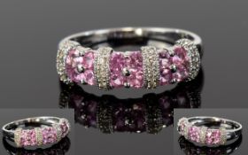 Diamond and Pink Sapphire Cluster Ring.