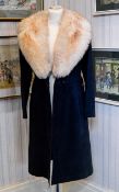 A 1970's Vintage Suede Coat Ladies full length coat with statement faux shearling shawl collar.