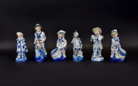Conta and Boehme Victorian Period Blue and White Porcelain Children Figurines From The 1870's,