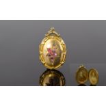 Antique 9ct Gold Back and Front Oval Shaped Ornate Hinged Locket, Set with Rubies to Front Panels.