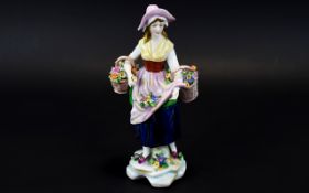 Samson - Late Derby Late 19th Century Hand Painted Porcelain Figure ' Young Flower Seller ' Chelsea