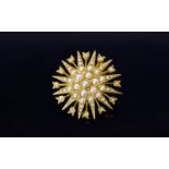 Victorian Period - Fine Quality 15ct Gold Star Burst Designed Brooch Set with Seed Pearls.