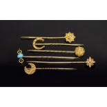 A Good Collection Of Antique 9ct Gold Stone Set Stick Pins Six in total, all in excellent condition.